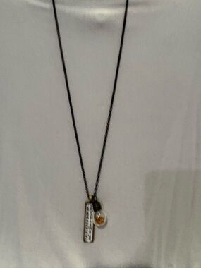 Plunder Black Chain Necklace with Clear Glass Droplet and Amber Accent